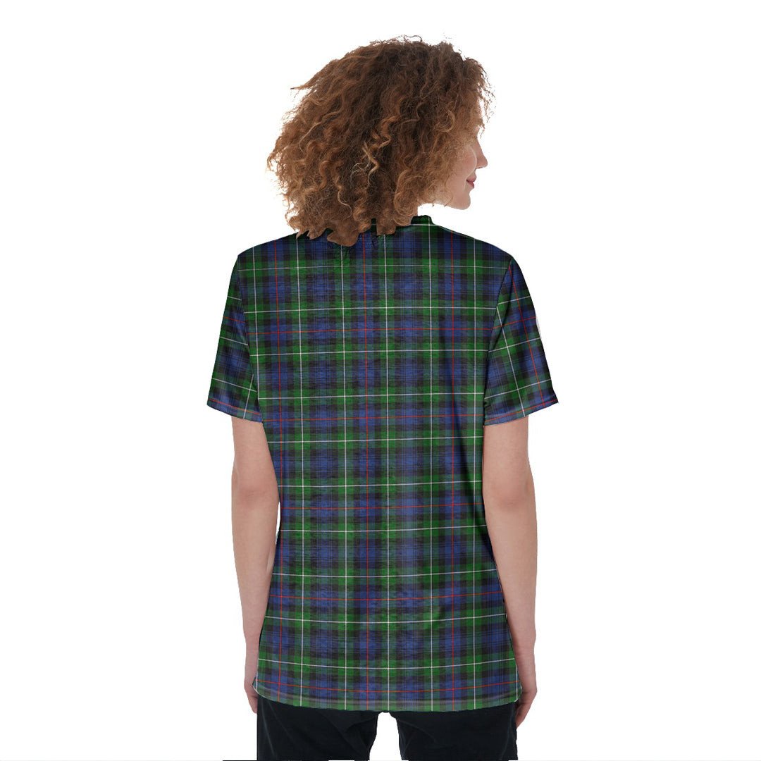 MacKenzie Modern Tartan Crest V-Neck String Short Sleeve Shirt