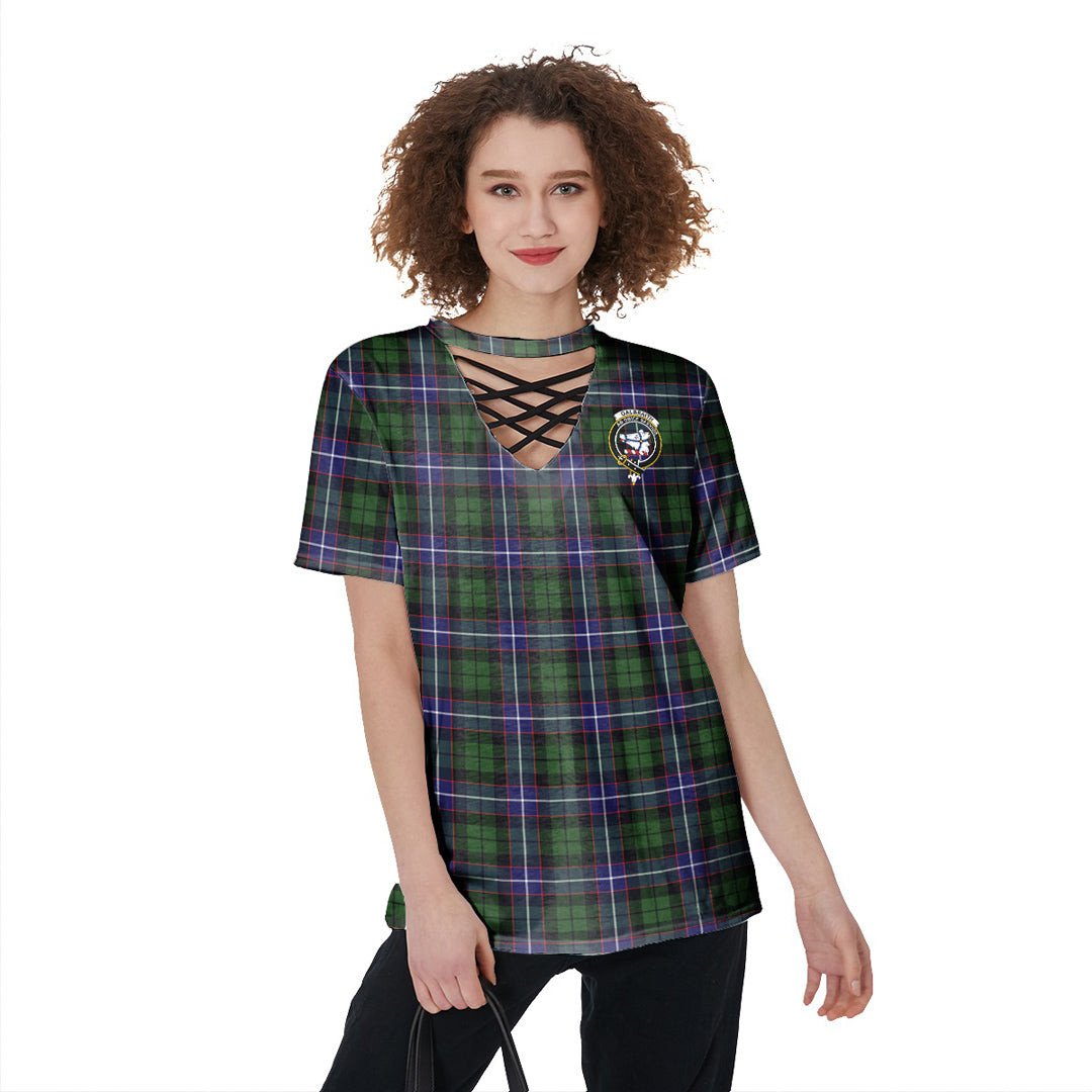 Galbraith Modern Tartan Crest V-Neck String Short Sleeve Shirt