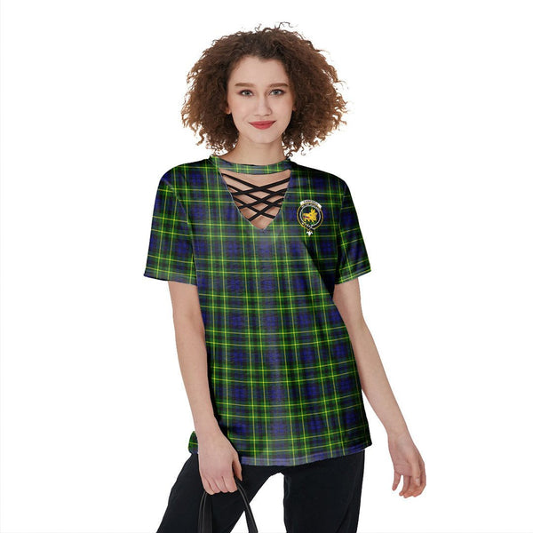 Campbell of Breadalbane Modern Tartan Crest V-Neck String Short Sleeve Shirt