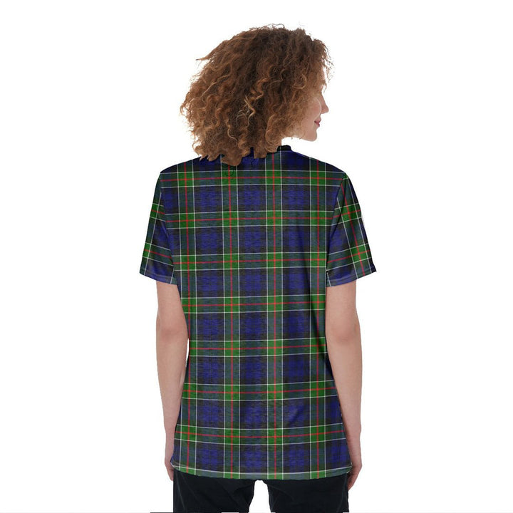 Colquhoun Modern Tartan Crest V-Neck String Short Sleeve Shirt
