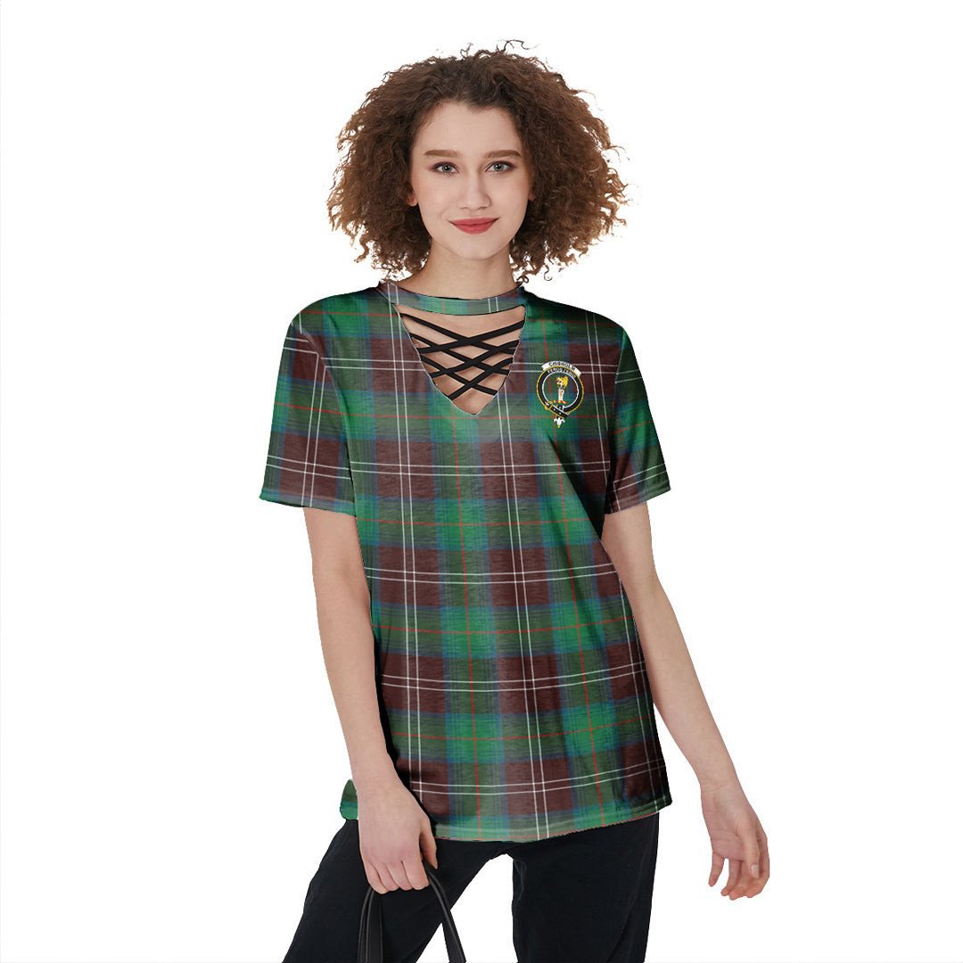 Chisholm Hunting Ancient Tartan Crest V-Neck String Short Sleeve Shirt