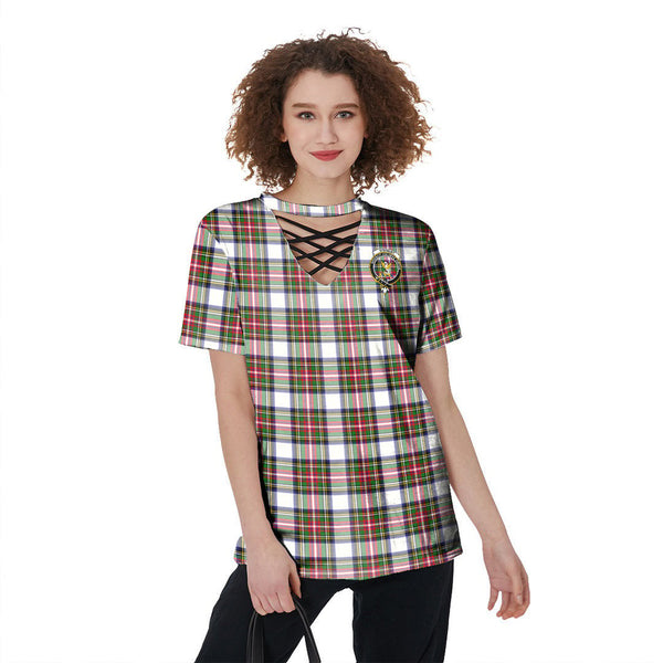 Stewart Dress Modern Tartan Crest V-Neck String Short Sleeve Shirt
