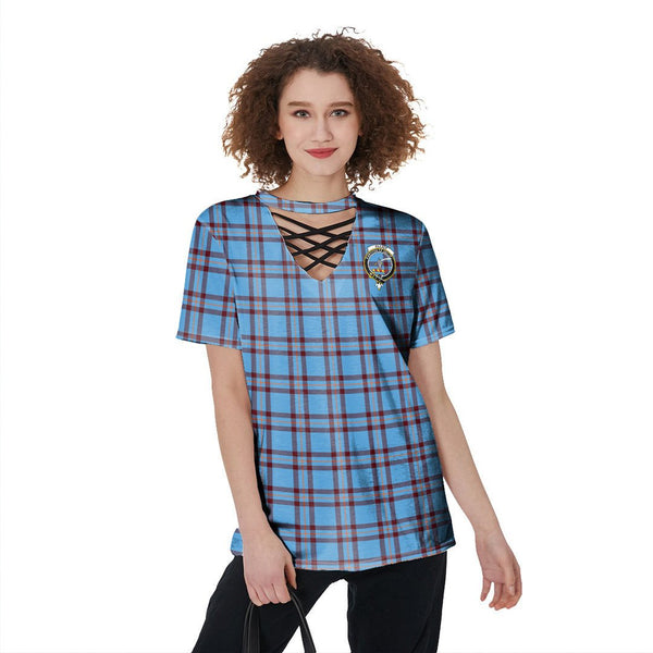 Elliot Ancient Tartan Crest V-Neck String Short Sleeve Shirt