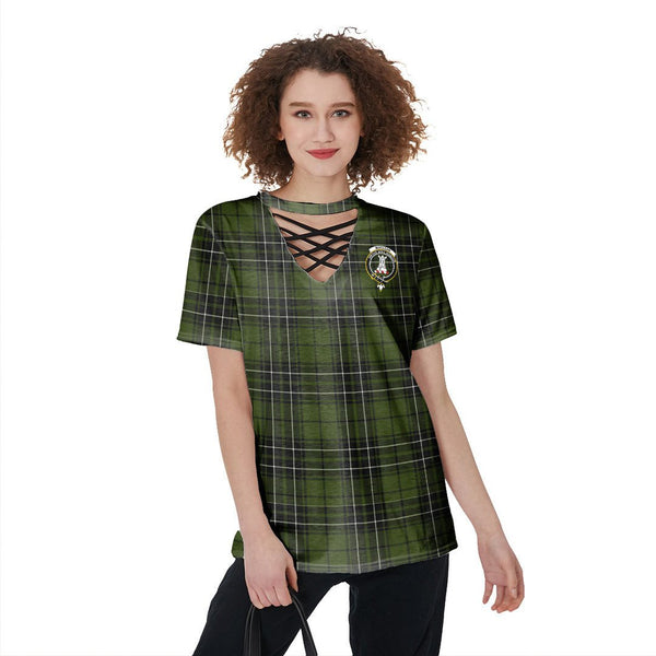MacLean Hunting Tartan Crest V-Neck String Short Sleeve Shirt
