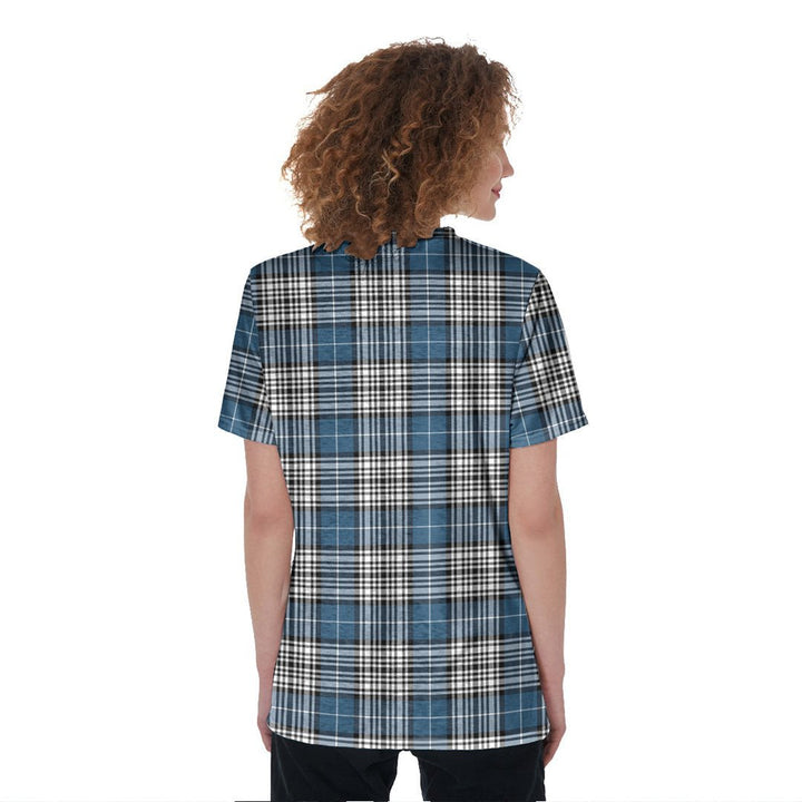 Napier Modern Tartan Crest V-Neck String Short Sleeve Shirt
