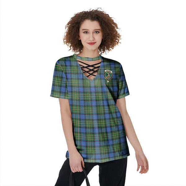 MacLaren Ancient Tartan Crest V-Neck String Short Sleeve Shirt