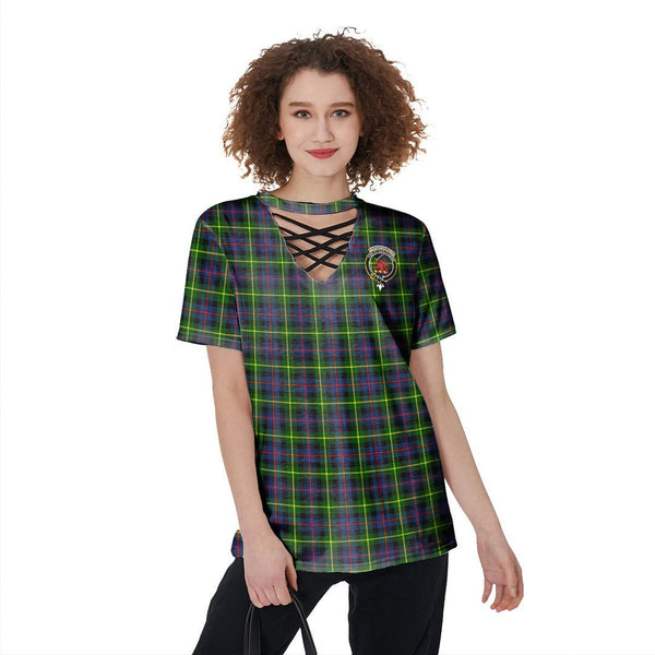 Farquharson Modern Tartan Crest V-Neck String Short Sleeve Shirt
