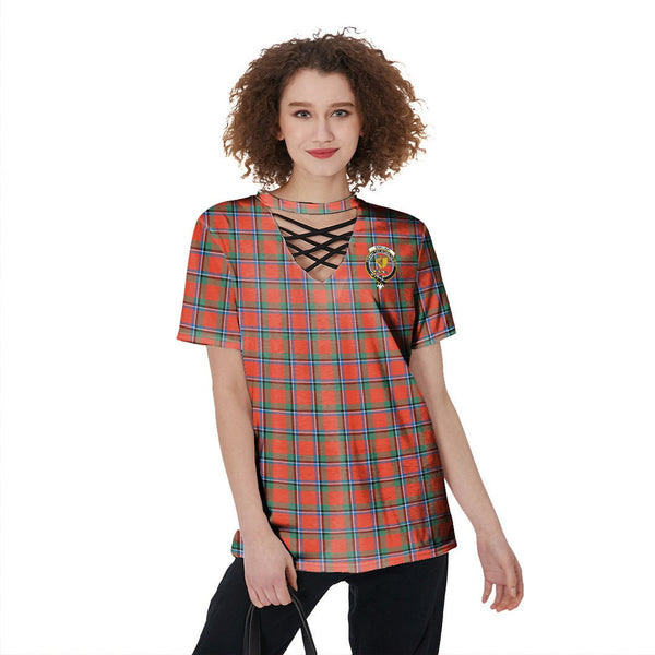 Sinclair Ancient Tartan Crest V-Neck String Short Sleeve Shirt