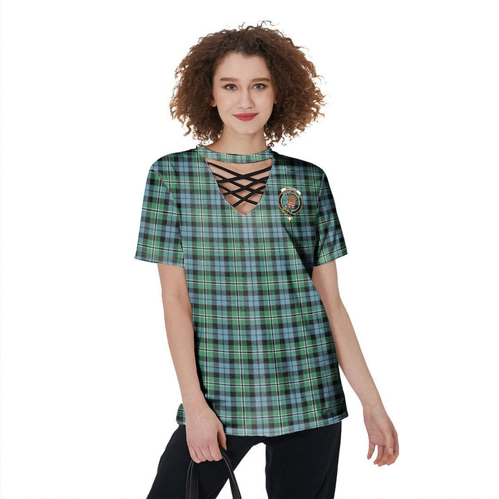 Melville Tartan Crest V-Neck String Short Sleeve Shirt