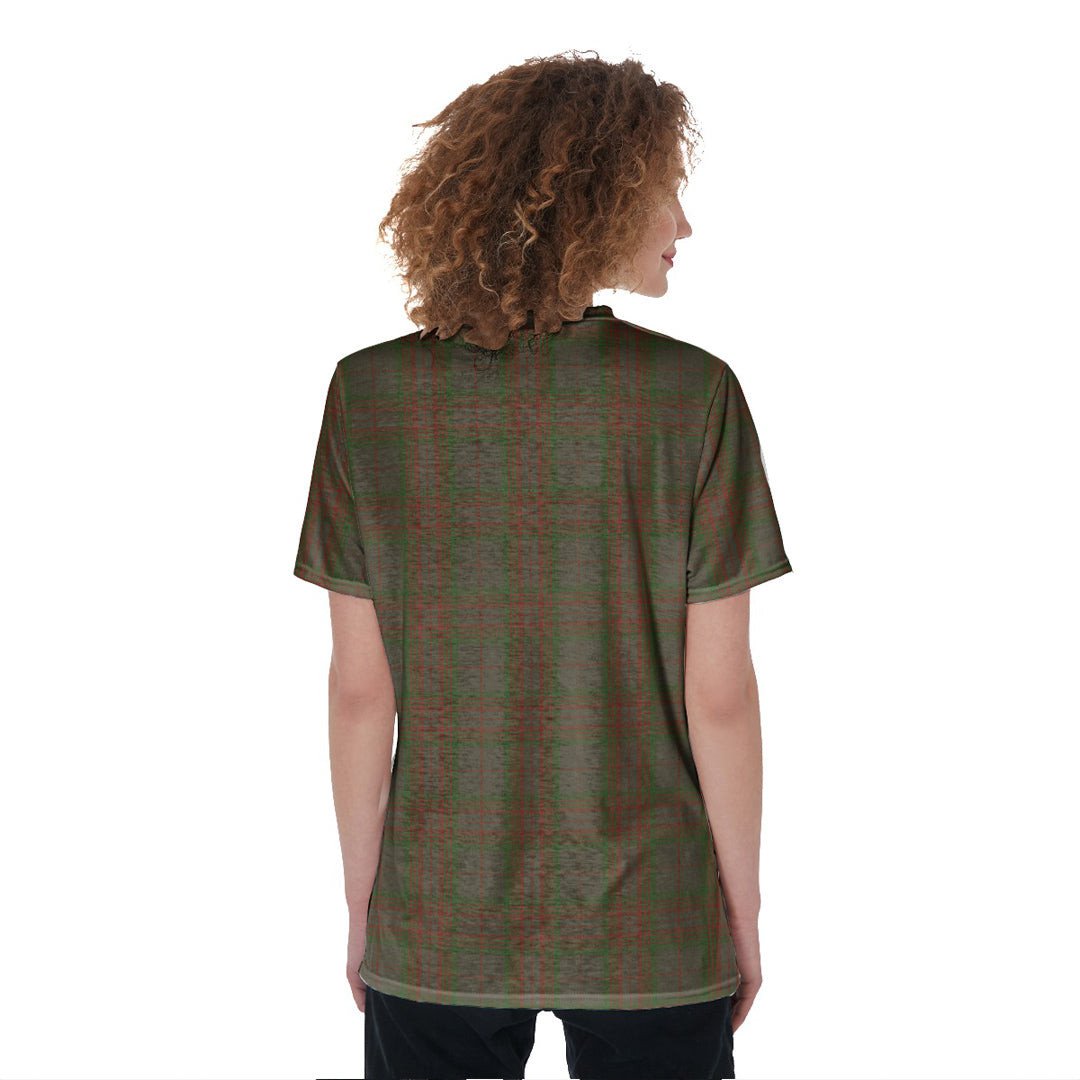 Gray Tartan Crest V-Neck String Short Sleeve Shirt