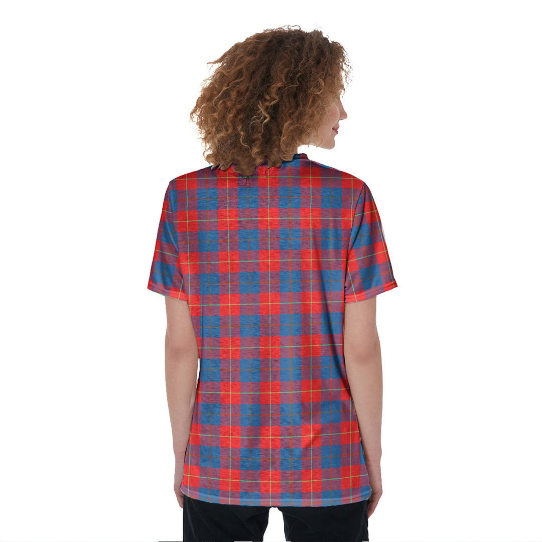 Galloway Red Tartan Crest V-Neck String Short Sleeve Shirt