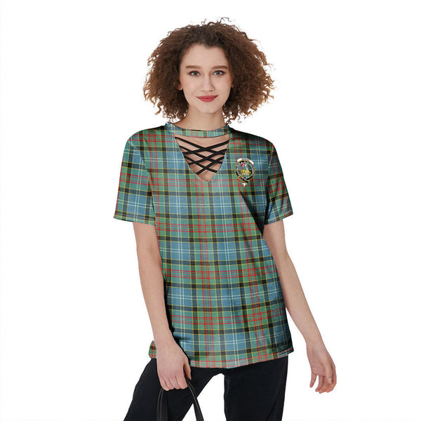 Paisley District Tartan Crest V-Neck String Short Sleeve Shirt