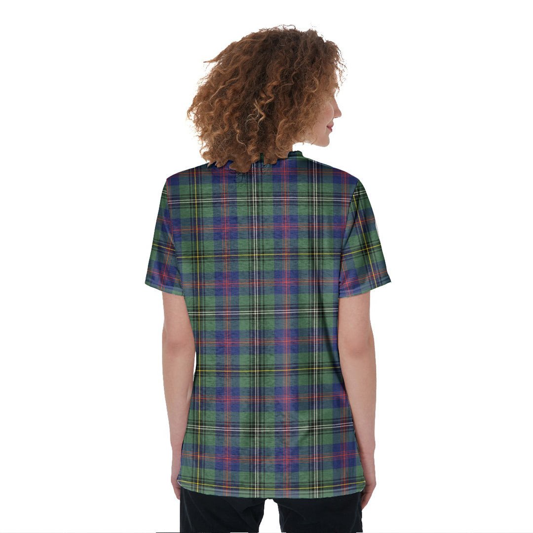 Wood Modern Tartan Crest V-Neck String Short Sleeve Shirt