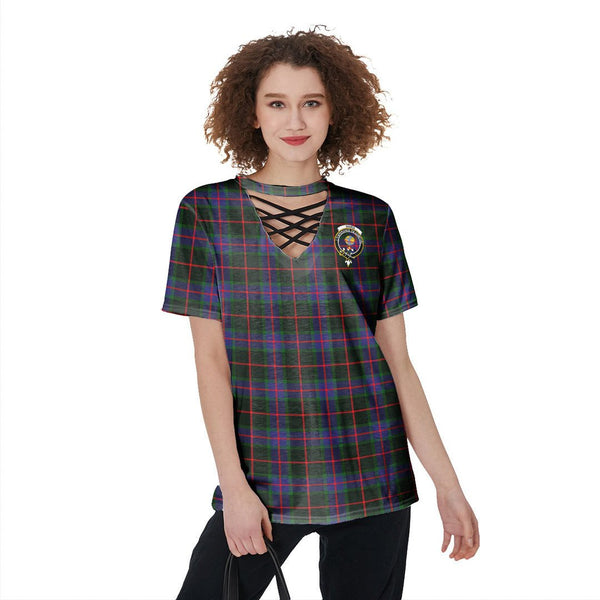 Nairn Tartan Crest V-Neck String Short Sleeve Shirt