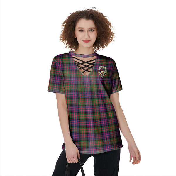 MacDonald Modern Tartan Crest V-Neck String Short Sleeve Shirt