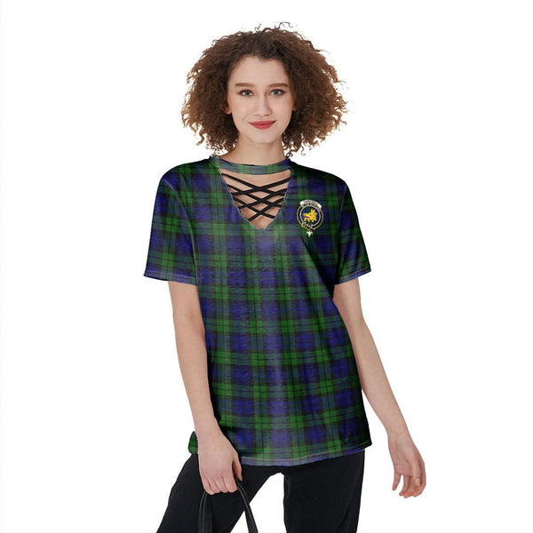 Campbell Modern Tartan Crest V-Neck String Short Sleeve Shirt