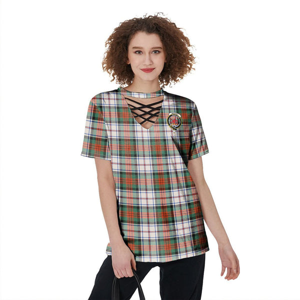 MacDuff Dress Ancient Tartan Crest V-Neck String Short Sleeve Shirt