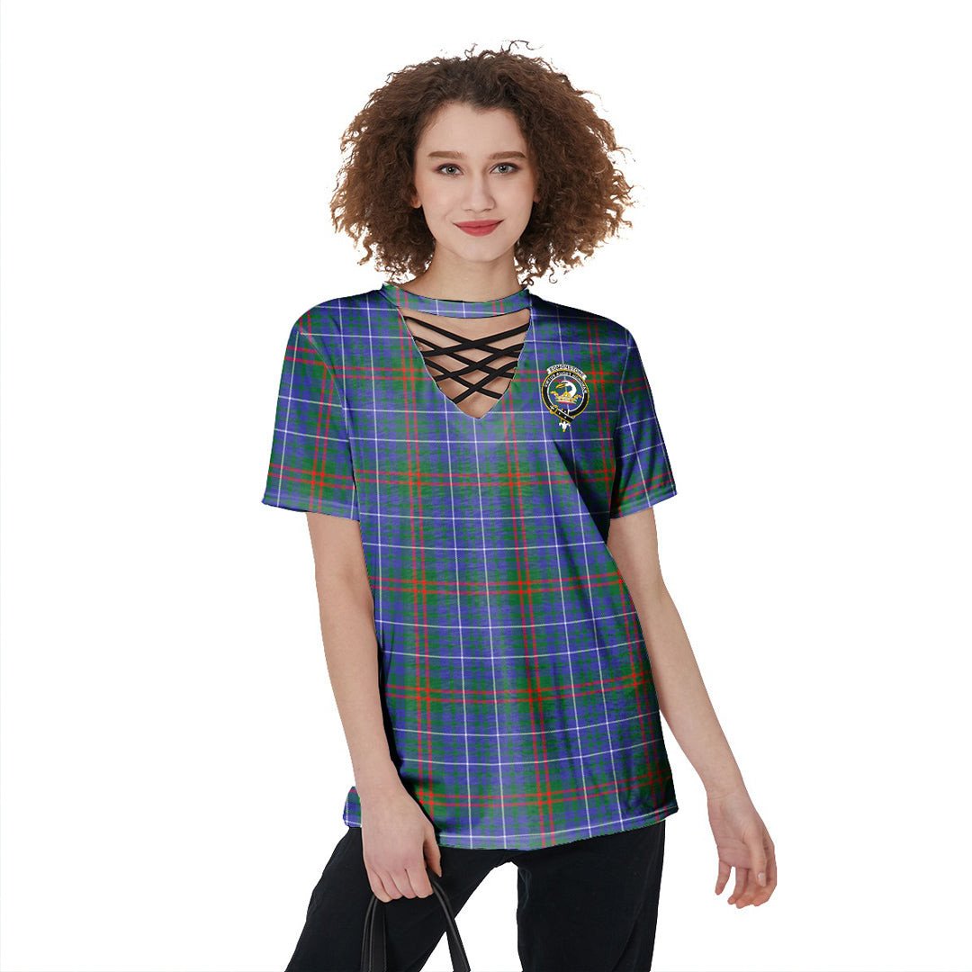 Edmonstone Tartan Crest V-Neck String Short Sleeve Shirt