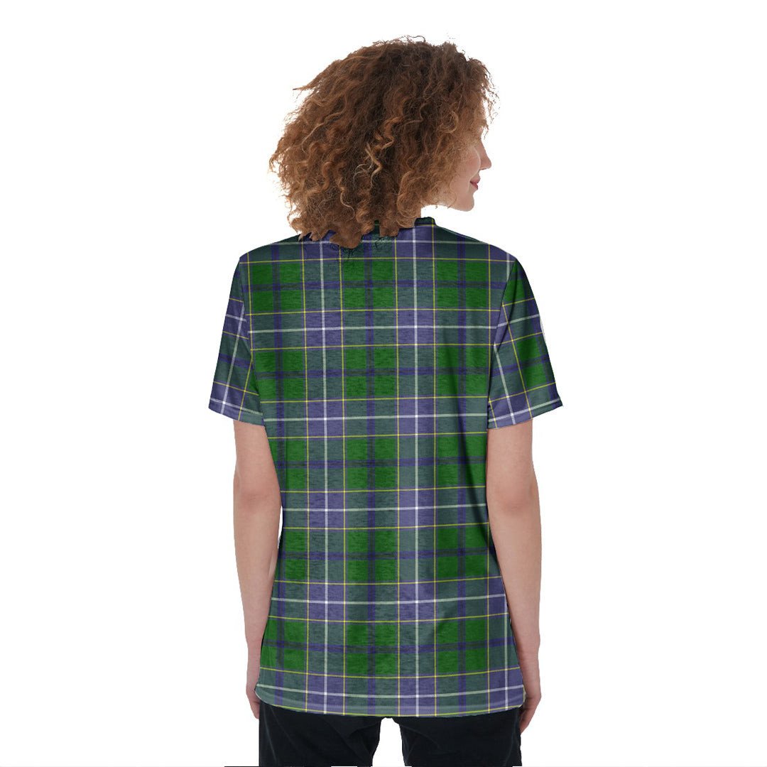 Wishart Hunting Modern Tartan Crest V-Neck String Short Sleeve Shirt