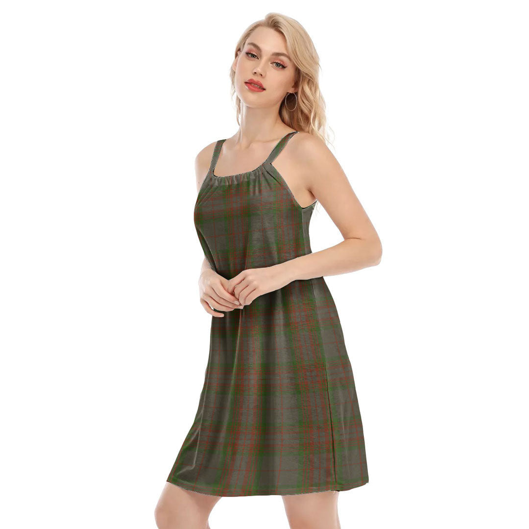 Gray Tartan Plaid O-neck Cami Dress