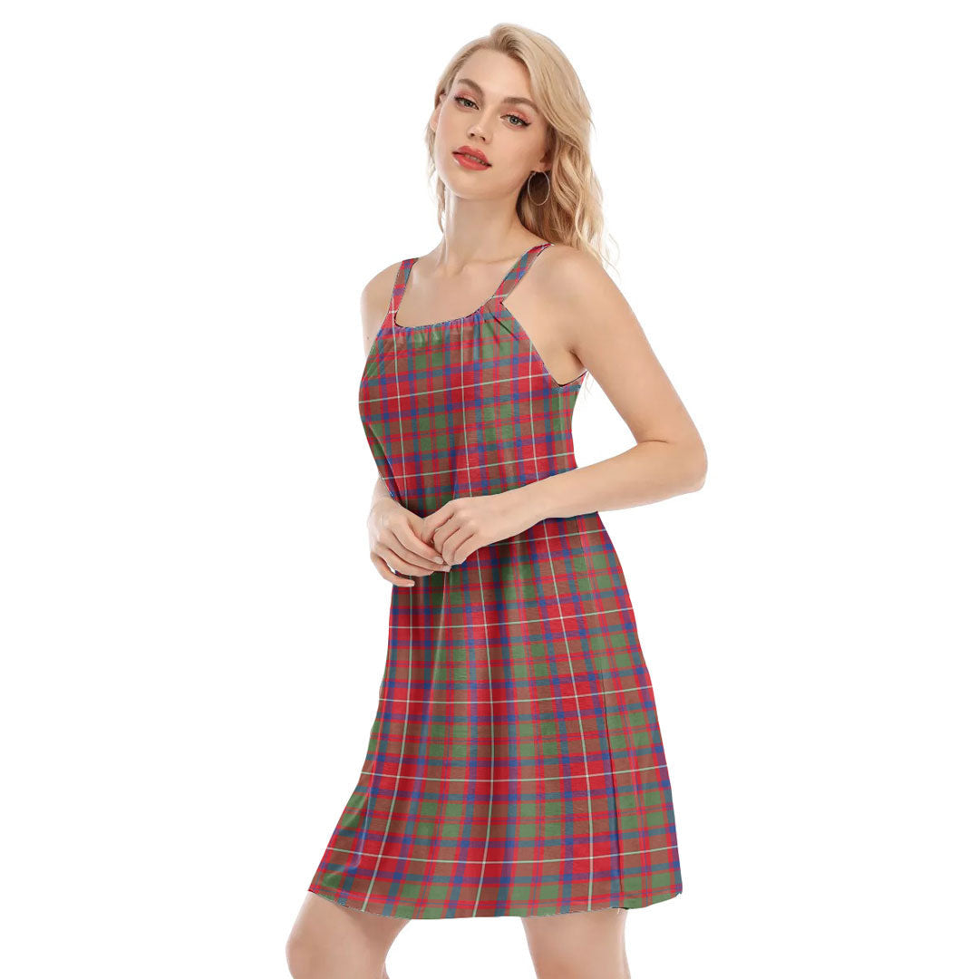 Shaw Red Modern Tartan Plaid O-neck Cami Dress