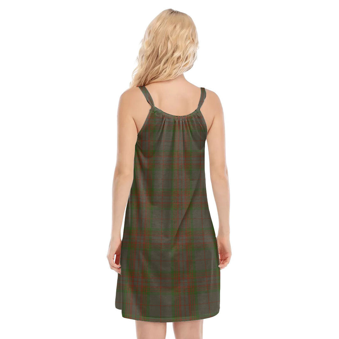 Gray Tartan Plaid O-neck Cami Dress