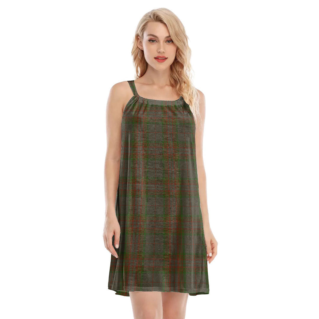 Gray Tartan Plaid O-neck Cami Dress