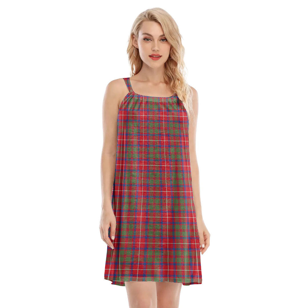 Shaw Red Modern Tartan Plaid O-neck Cami Dress