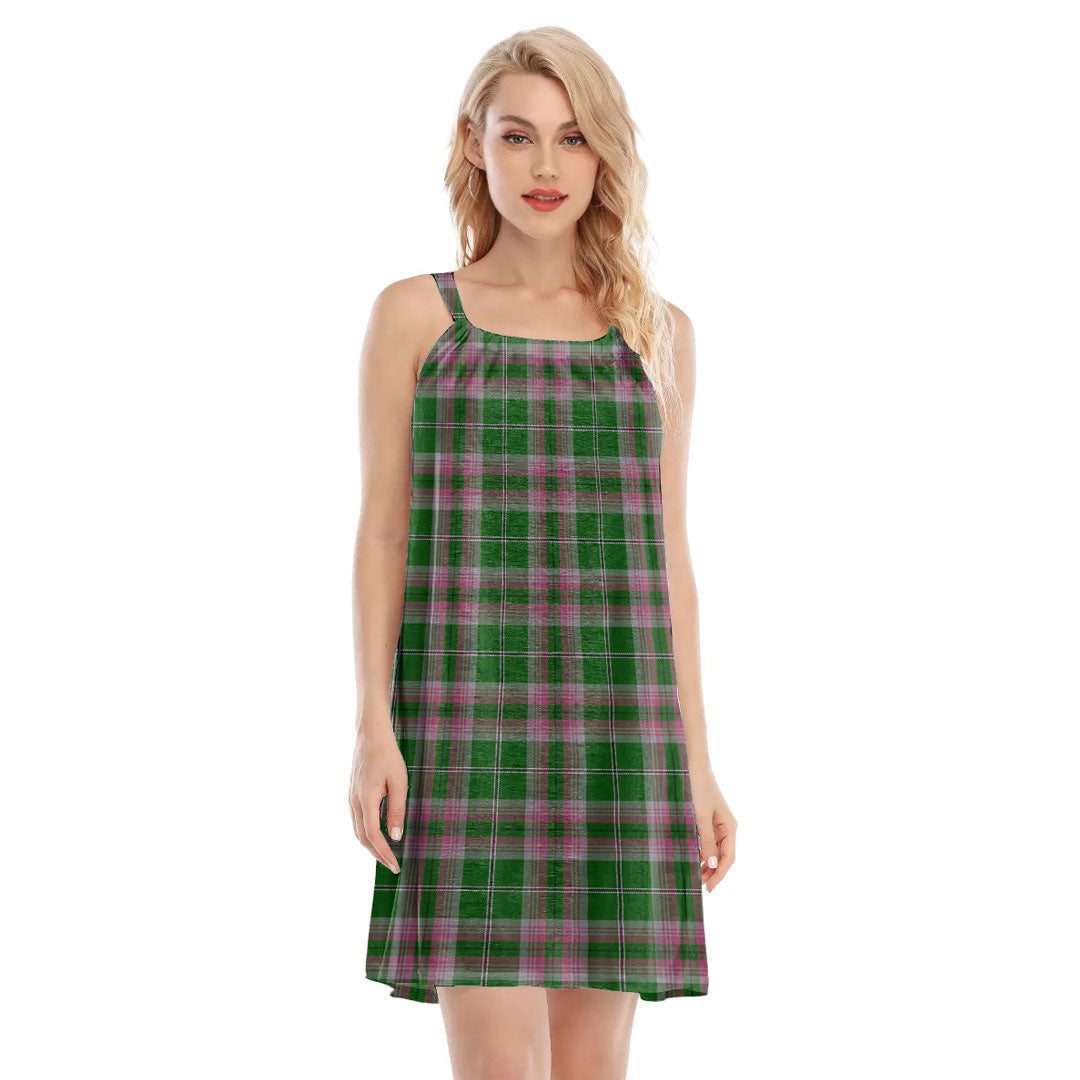 Gray Hunting Tartan Plaid O-neck Cami Dress