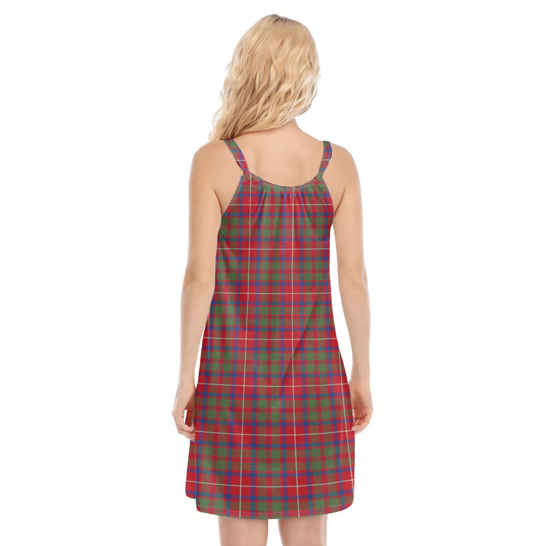 Shaw Red Modern Tartan Plaid O-neck Cami Dress