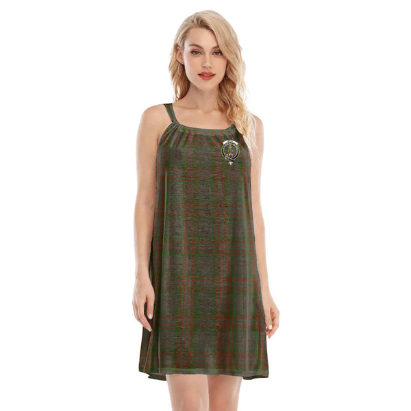 Gray Tartan Crest O-neck Cami Dress