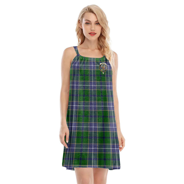 Wishart Hunting Modern Tartan Crest O-neck Cami Dress