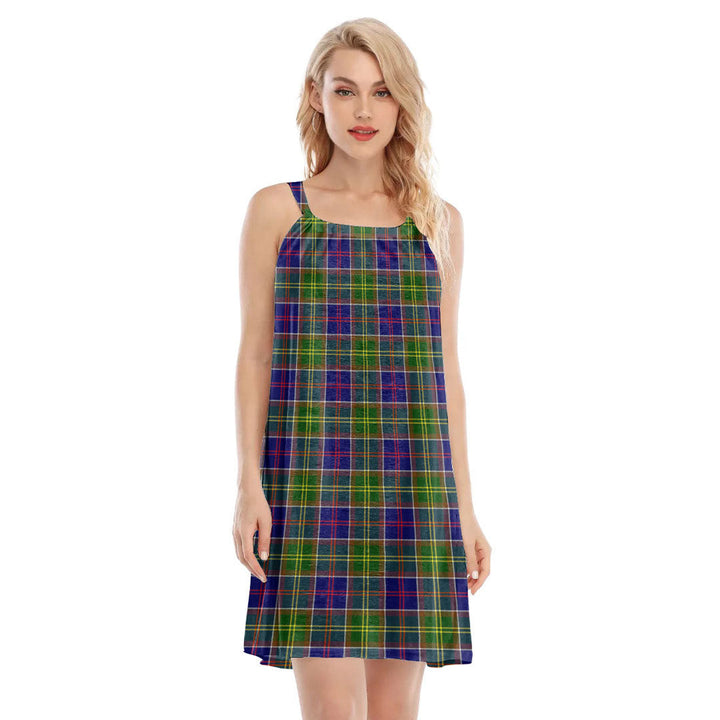 Ayrshire District Tartan Plaid O-neck Cami Dress