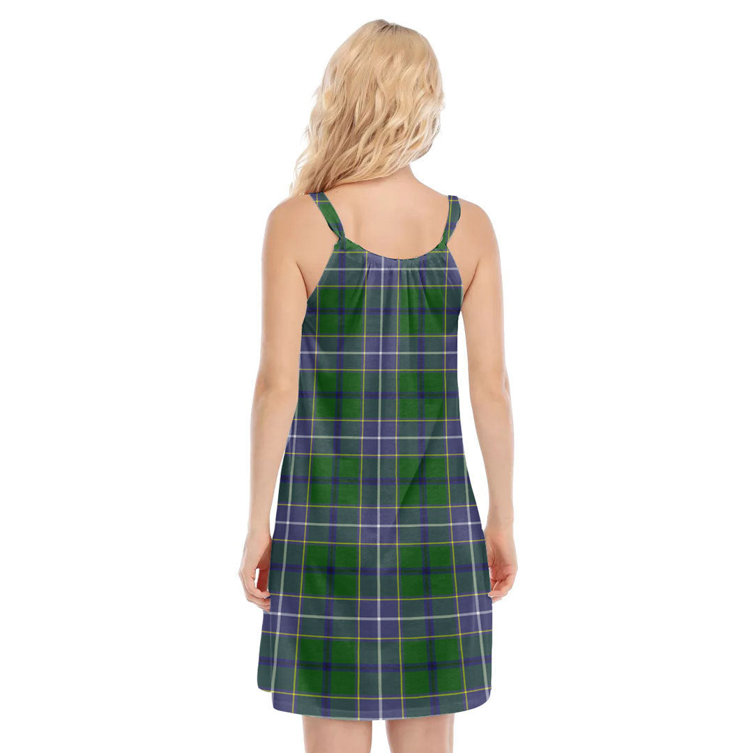 Wishart Hunting Modern Tartan Crest O-neck Cami Dress