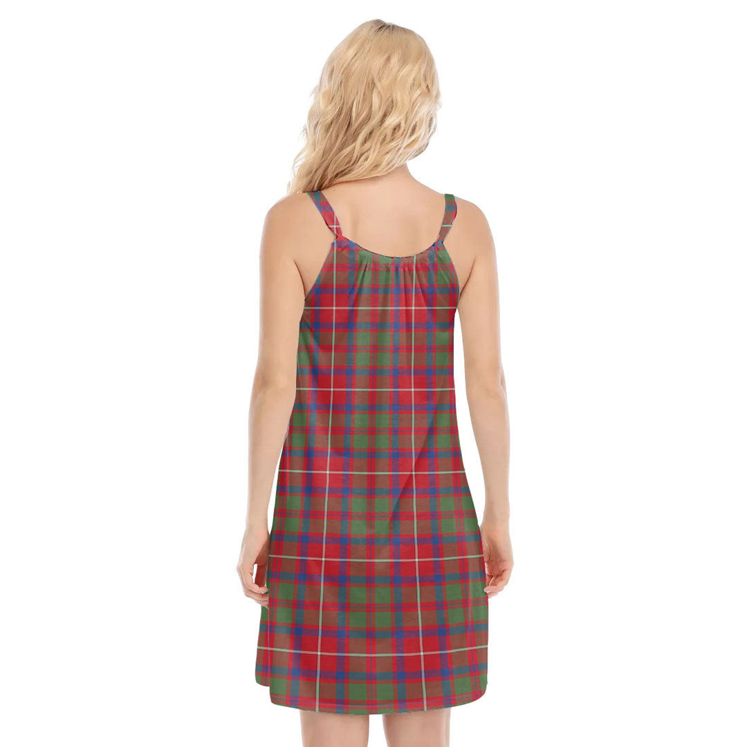 Shaw Red Modern Tartan Crest O-neck Cami Dress