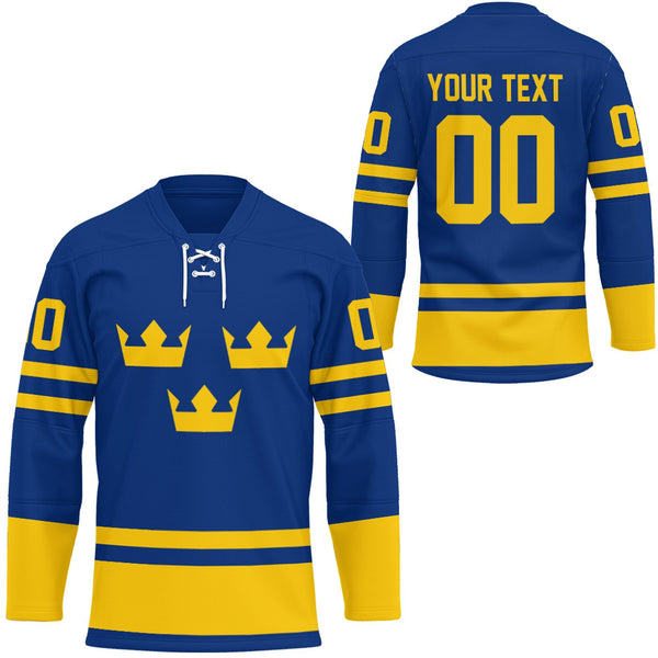 Custom Sweden Team Hockey Jersey Style Blue Version Hockey Jersey