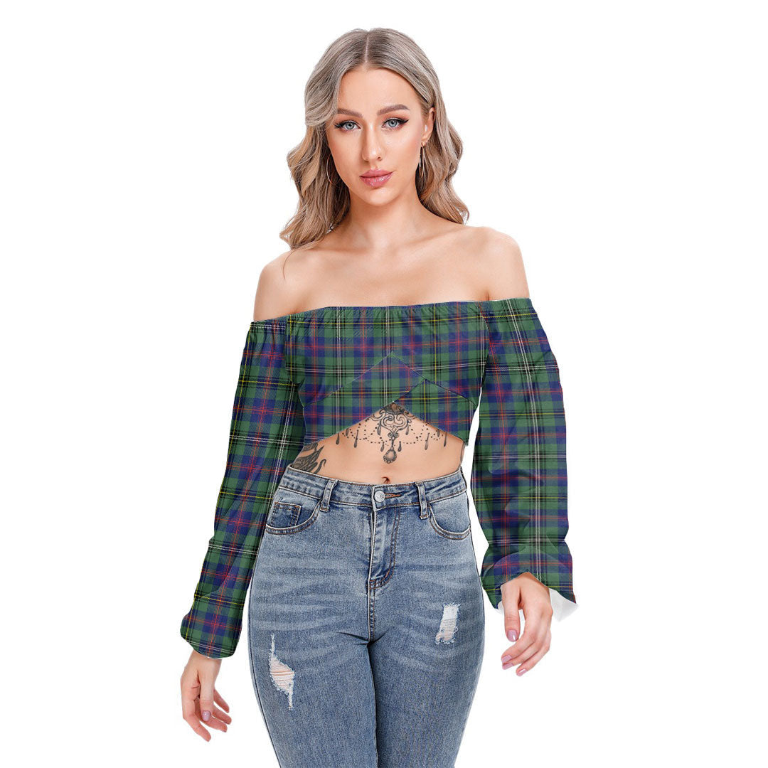 Wood Modern Tartan Plaid Cropped Tube Top Long Sleeve