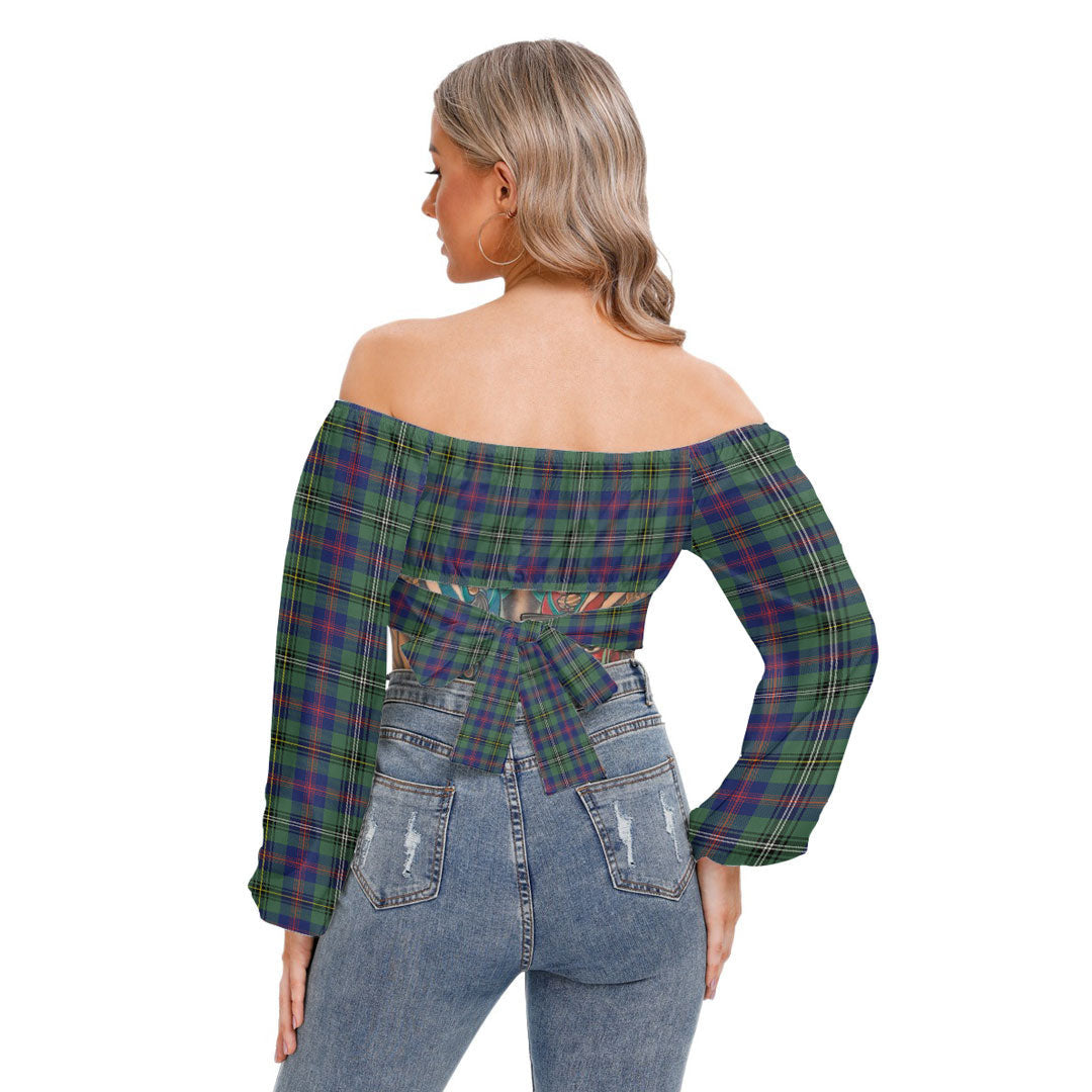 Wood Modern Tartan Plaid Cropped Tube Top Long Sleeve