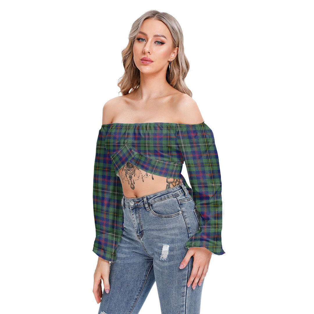 Wood Modern Tartan Plaid Cropped Tube Top Long Sleeve