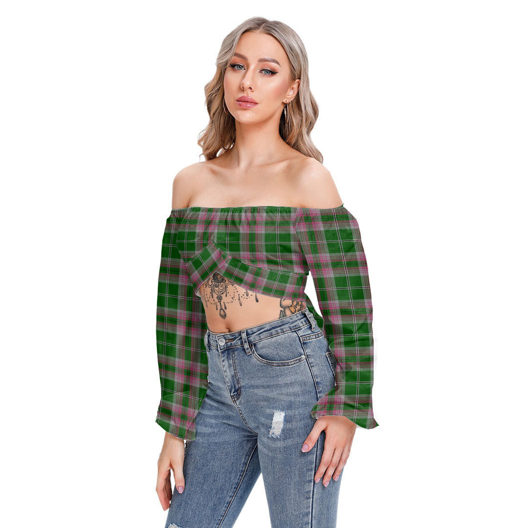 Gray Hunting Tartan Plaid Cropped Tube Top Long Sleeve