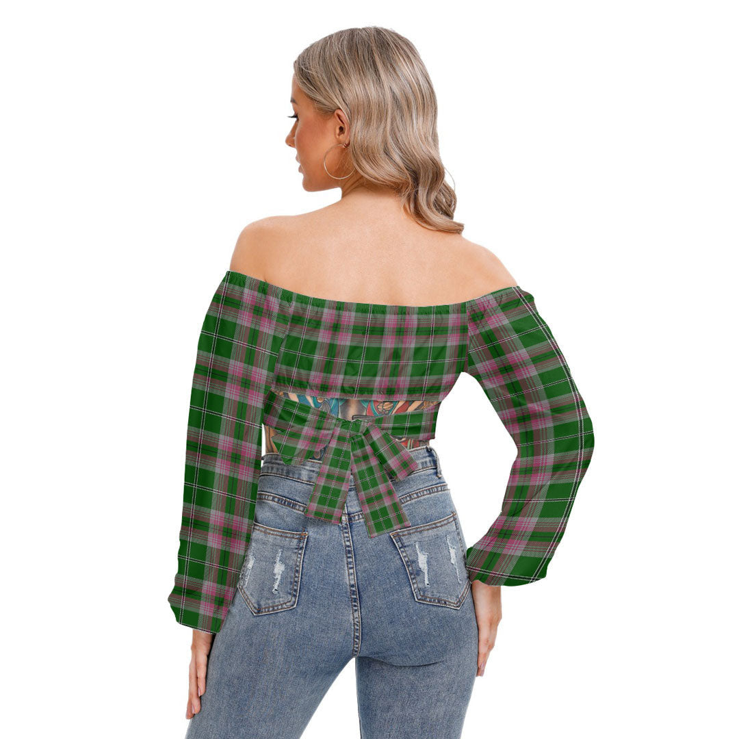 Gray Hunting Tartan Plaid Cropped Tube Top Long Sleeve