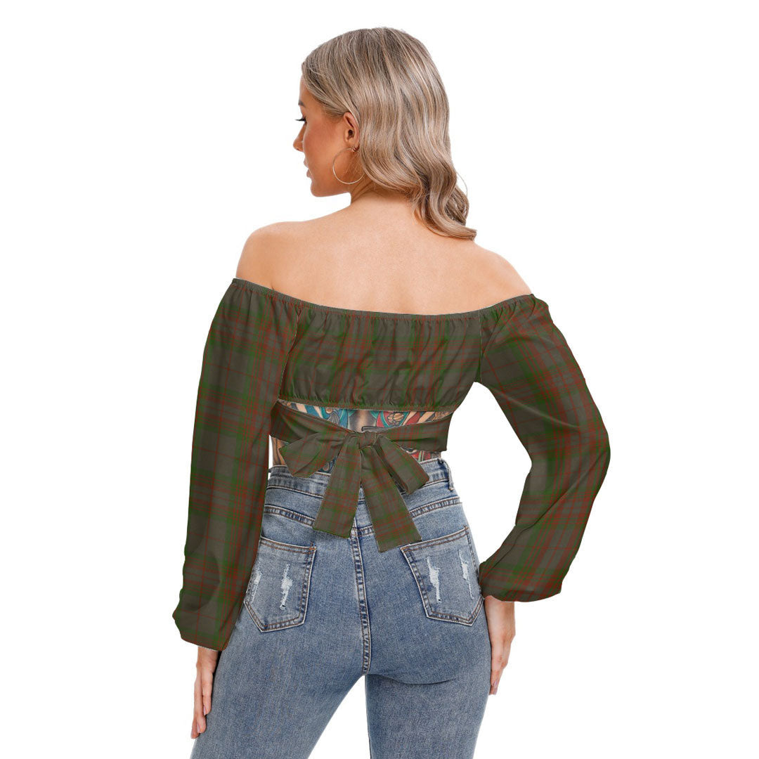 Gray Tartan Plaid Cropped Tube Top Long Sleeve