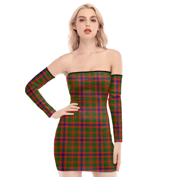 Nithsdale District Tartan Plaid Off-Shoulder Back Lace-Up Dress