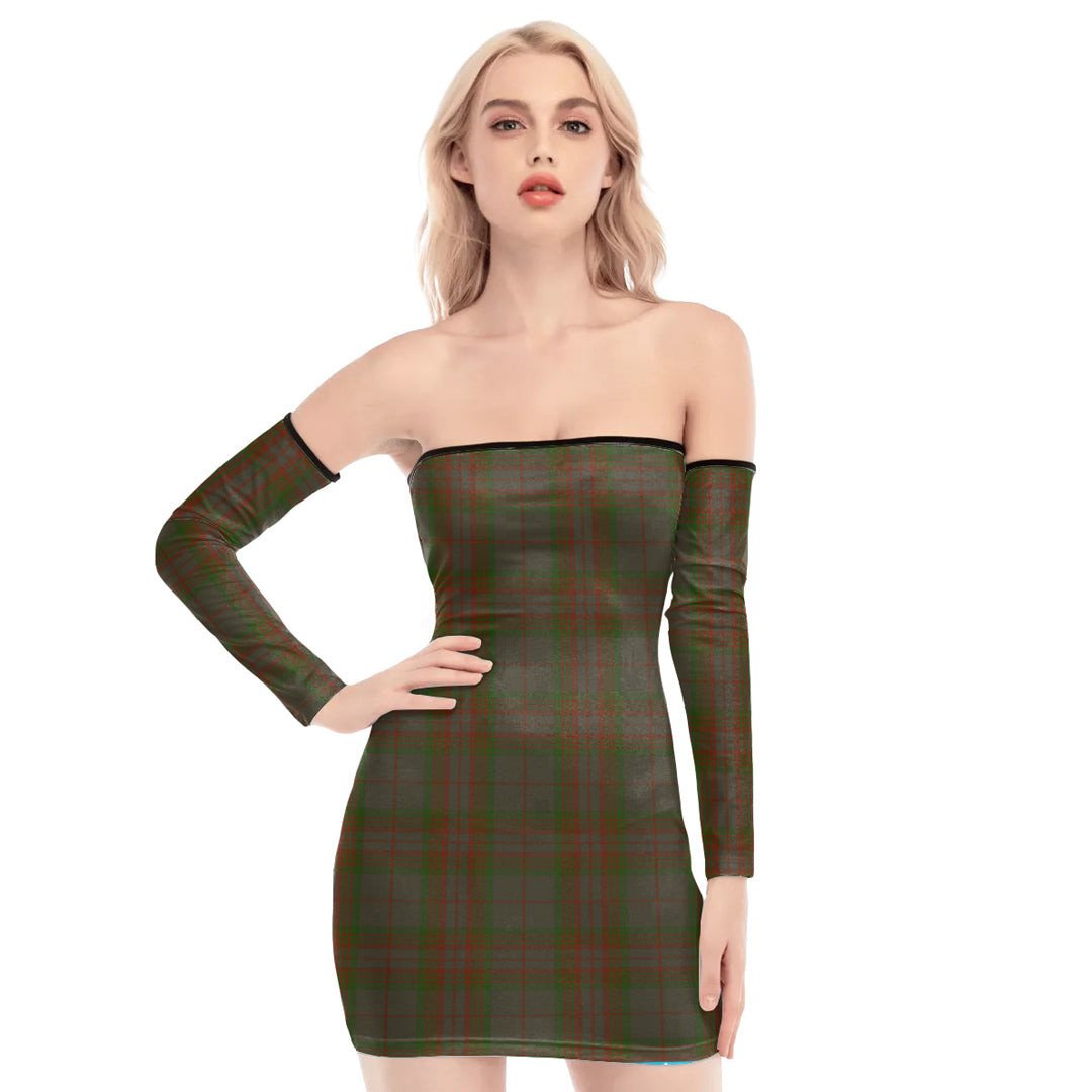 Gray Tartan Plaid Off-Shoulder Back Lace-Up Dress