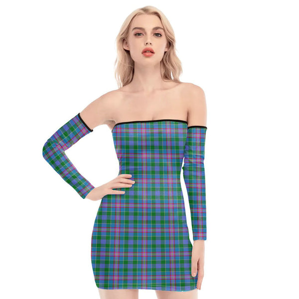 Pitcairn Hunting Tartan Plaid Off-Shoulder Back Lace-Up Dress