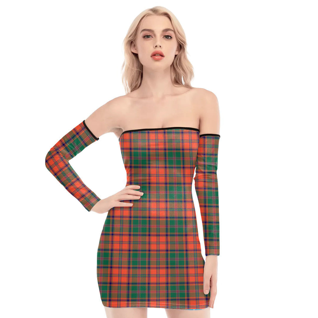 Stewart of Appin Ancient Tartan Plaid Off-Shoulder Back Lace-Up Dress