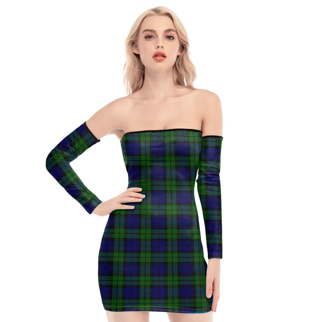 Campbell Modern Tartan Plaid Off-Shoulder Back Lace-Up Dress