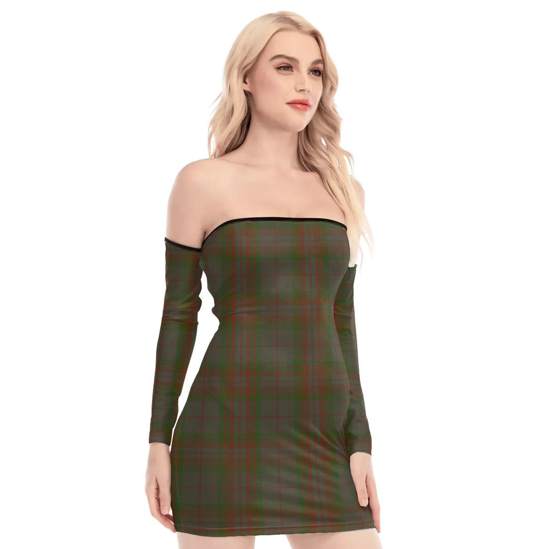 Gray Tartan Plaid Off-Shoulder Back Lace-Up Dress