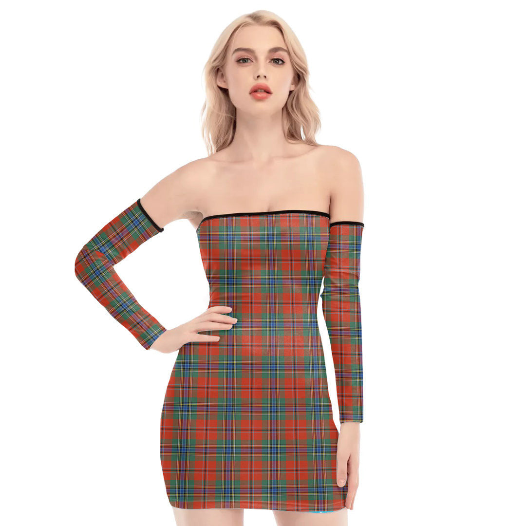 MacLean of Duart Ancient Tartan Plaid Off-Shoulder Back Lace-Up Dress