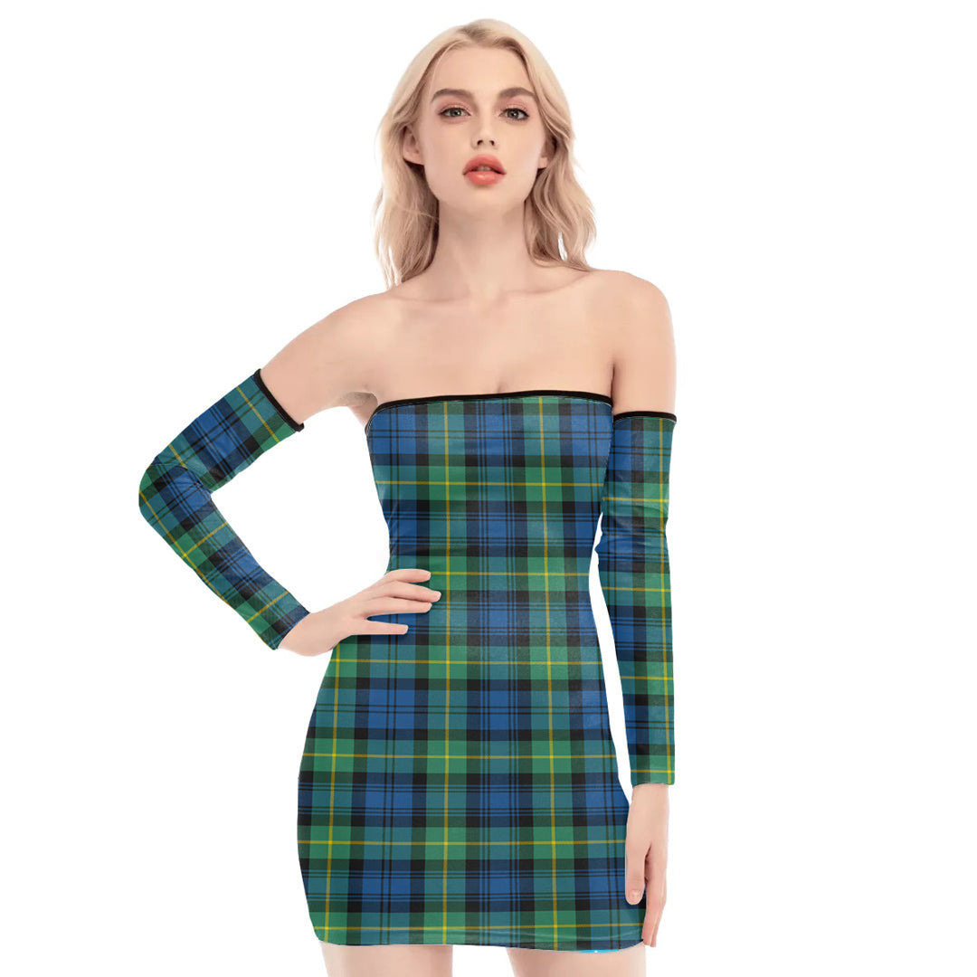 Gordon Ancient Tartan Plaid Off-Shoulder Back Lace-Up Dress